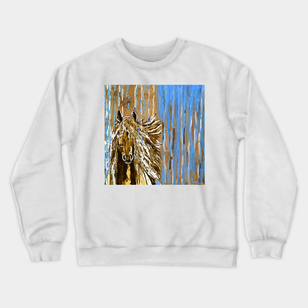 Horse:  Horse Running Wild Blue and Brown Crewneck Sweatshirt by Overthetopsm